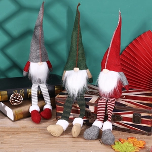 Gnomo Di Natale Bambola Peluche Ornamento Gambe Lunghe Righe Feltro Maglia Cappello Appuntito Barba Bianca Stile Nordico