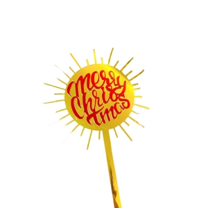 Golden sun-shaped Merry Christmas acrylic cake topper for holiday party decorations