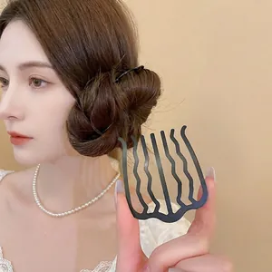 Pic À Cheveux Ondulé En Métal Noir Mat En Forme De U Pour Femmes Peigne À Cheveux Simple Support De Chignon Outil De Coiffure