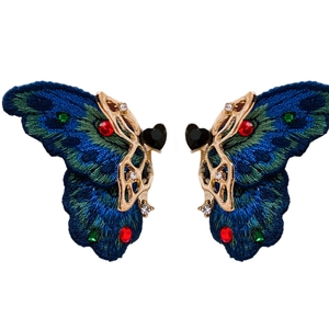 Exquisite butterfly embroidery earrings with sparkling rhinestones and golden metal frames