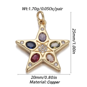 Detailed view of gold star pendant with colorful stones and precise measurement data