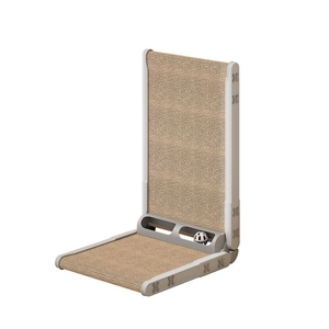 L-shaped vertical sisal cat scratcher with interactive bell ball and grey frame
