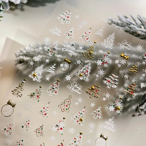 Adesivi per unghie natalizi 3D in rilievo con fiocchi dorati e alberi festivi