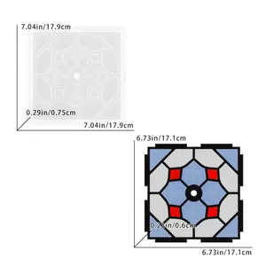 Vue détaillée du moule en silicone carré à motifs géométriques et ses dimensions
