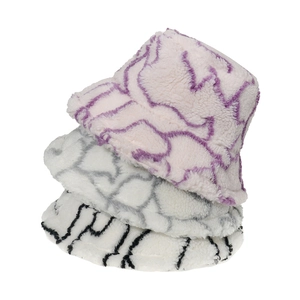 Bucket Hat Lamb Wool Warm Winter Wave Striped Abstract Pattern Thickened Soft For Women