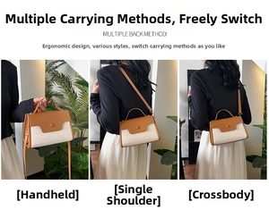 Vues détaillées du sac rétro en PU et tissage porté à la main, à l'épaule et en bandoulière