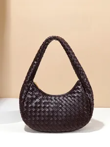 Woven PU Leather Hobo Shoulder Bag Minimalist Crescent Handbag Niche Versatile Underarm Tote For Women
