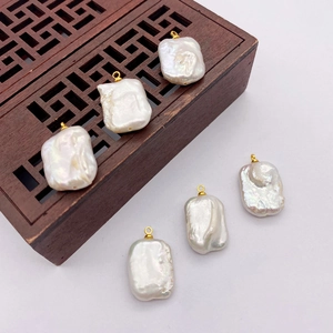 Natural Freshwater Pearl Rectangular Pendant With Gold Alloy Loop For DIY Necklace Jewelry Making Irregular Baroque Charm