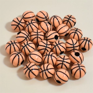 Cuentas de baloncesto en acrílico naranja con líneas negras para bisutería artesanal