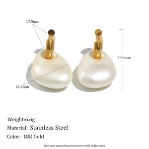 Elegant 18K gold plated stainless steel earrings with irregular faux pearls and dimensions