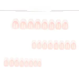 Detail view of 24 pieces of pink and white French ballet style press-on nails set