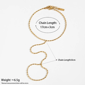 Minimalist PVD gold plated stainless steel bead hand chain bracelet with ring attachment