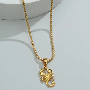Gold-plated scorpion pendant necklace for men with a box chain on white background