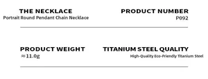 Detailed product specifications for portrait medallion spliced chain necklace in titanium steel