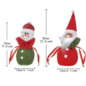 Christmas knitted drawstring gift bags with Santa and Snowman designs in two sizes