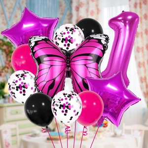 Hot pink butterfly and number 1 balloon set for first birthday party decoration