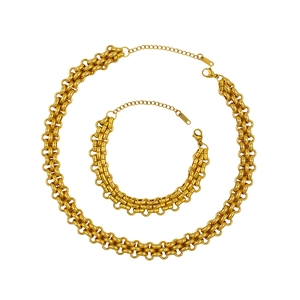 Luxurious K18 gold plated sequin titanium steel necklace and bracelet jewelry set