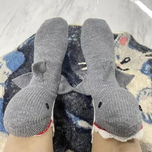 Funny 3D shark shaped knitted socks for winter featuring creative fins and button eyes