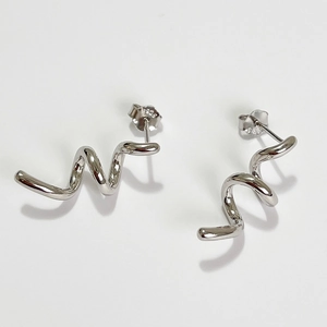 Minimalist 925 sterling silver spiral stud earrings with high polished curved design