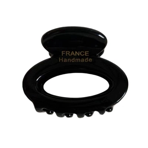 Glossy black oval resin hair claw clip with France Handmade gold stamped lettering