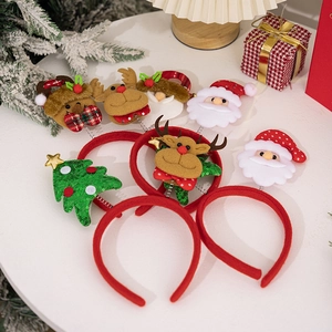 4pcs Christmas headband set with Santa, reindeer, and tree icons for festive parties