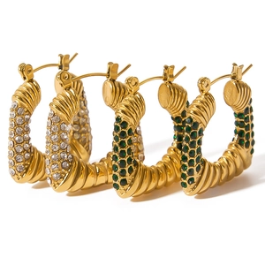 Fashionable 18K gold-plated stainless steel earrings with sparkling zircon inlay