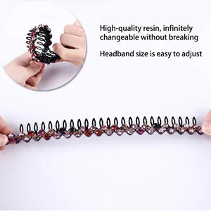 Flexible rhinestone headband with non-slip teeth and adjustable resin frame in multi-color