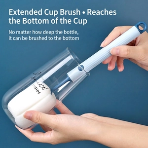 Long Handle Sponge Cup Brush Detachable Replaceable Head Cleaning Tool For Water Bottle Milk Bottle Glass Mug Kitchen
