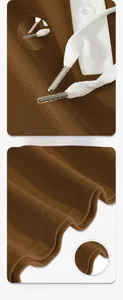 Close-up of honeycomb texture fabric and silver metal aglets on brown athletic tank top