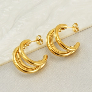 Geometric Multi Layer Hoop Earrings 18K Gold Plated Stainless Steel Triple Hoop Fashion Minimalist Chic Accessories Women