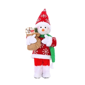 Detail of 30cm snowman figure with knit hat and sack for Christmas window decoration