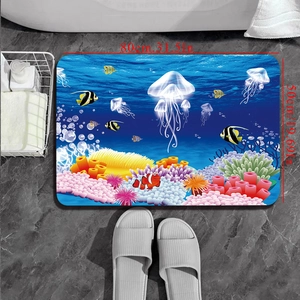 Detailed view of diatomaceous earth bath mat with jellyfish pattern and size 80x50cm