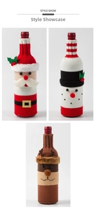 Three-style Christmas knitted wine bottle covers featuring Santa, snowman and reindeer