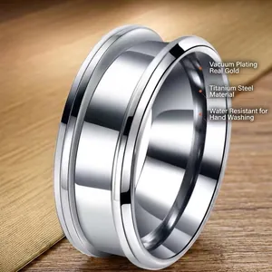 Polished 8mm stainless steel ring with double-beveled groove and waterproof gold plating