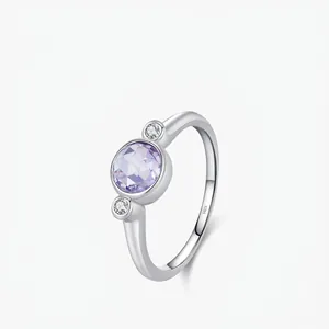 Bague En Argent Sterling 925 Zircon Rond Violet Bijoux De Luxe Rétro Français Pour Femmes