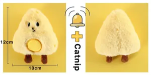 Detail view of plush cat toy with catnip showing 12cm dimensions and embroidered face