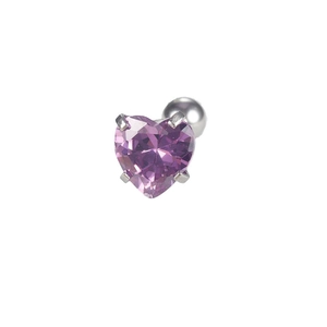 Titanium steel cartilage stud earring featuring a vibrant purple heart-shaped zircon stone
