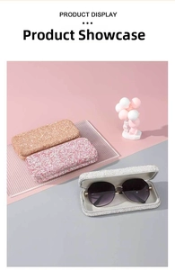 Close-up of sparkling diamond car glasses case with soft grey flocking lining for protection