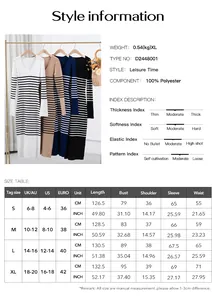 Tableau détaillé des tailles pour robe pull rayée ajustée en centimètres et en pouces