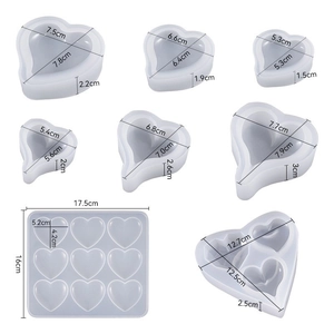 Vue détaillée des moules en silicone coeur avec dimensions précises pour résine diy