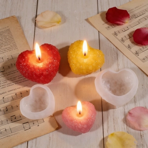 DIY bubble heart candle silicone mold kit with finished textured heart candles and petals