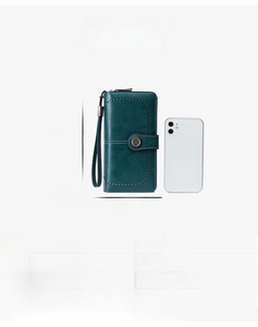 Detailed internal view of RFID long wallet with 23 card slots and phone pocket