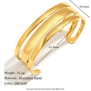 Minimalist double-layer 18K gold-plated stainless steel hollow cuff bracelet for women
