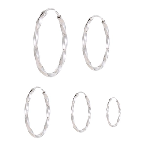 Five pairs of S925 sterling silver twisted hoop earrings in various sizes for women
