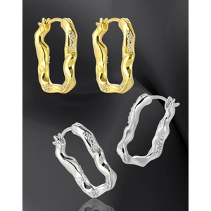 U-shaped S925 silver earrings with diamond inlay in gold and silver finishes