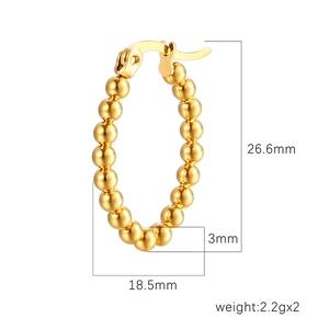Orecchini a cerchio minimalisti in acciaio al titanio dorato con perline, altezza 26,6 mm