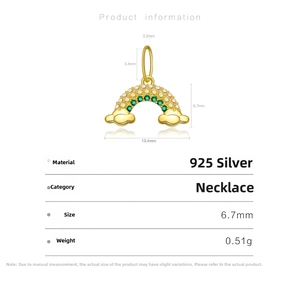 Detail of 925 sterling silver rainbow pendant with green stones and dimensions 13.4x6.7mm