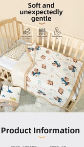 Close-up of 6-layer cotton gauze baby blanket with cartoon bear and dinosaur patterns