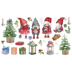 Self-adhesive watercolor Christmas gnome and tree wall stickers for home decoration