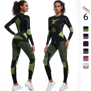 Haut Et Bas De Yoga Sans Couture Pour Femmes Haute Élasticité Manches Longues Vêtements De Sport Pour Fitness Course Cyclisme